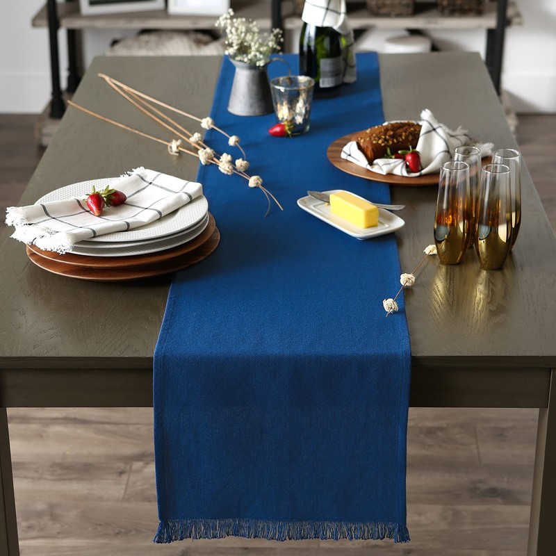 DII Everyday Collection, Fringed Solid Tabletop, Table Runner, 14x108, Navy