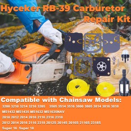 Hyceker RB-39 Carburetor Repair Kit for McCulloch Mac 3200 3214 3516 3816 3818 Eager Beaver Silver Eager 2010 2012 2014 2016 2116 2316 38cc 35cc 32cc Chainsaws, Carb Rebuild Kit Fit MacCat Super 16 18