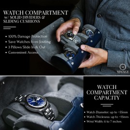 Watch Case Travel Organizer - Watch Roll Case - 3 Watch Case Display Storage - Watches Accessory Gift - Midnight Blue Vegan Leather