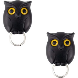 Owl Key Holder Cute Owl Key Holder Automatic Open Close Eyes Magnetic Night Owl Keying Holder Wall Mounted Owl Key Hooks with Wall Self-Adhesive Tape - Color: 2PCS Black