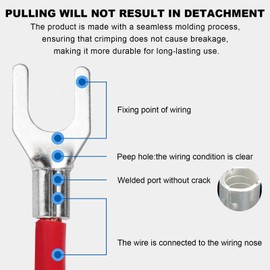 100Pcs #8 Non-Insulated Fork Terminal,16-14 AWG Brazed Seam Red Copper Wire Connectors,Crimp Connector Terminal Kit (Fork #8 100PC, AWG16-14)