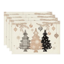 Artoid Mode Pink Pine Trees Christmas Placemats Set of 4 30 x 45 cm Winter Xmas Place Mats Washable Place Mats Kitchen Party Decoration