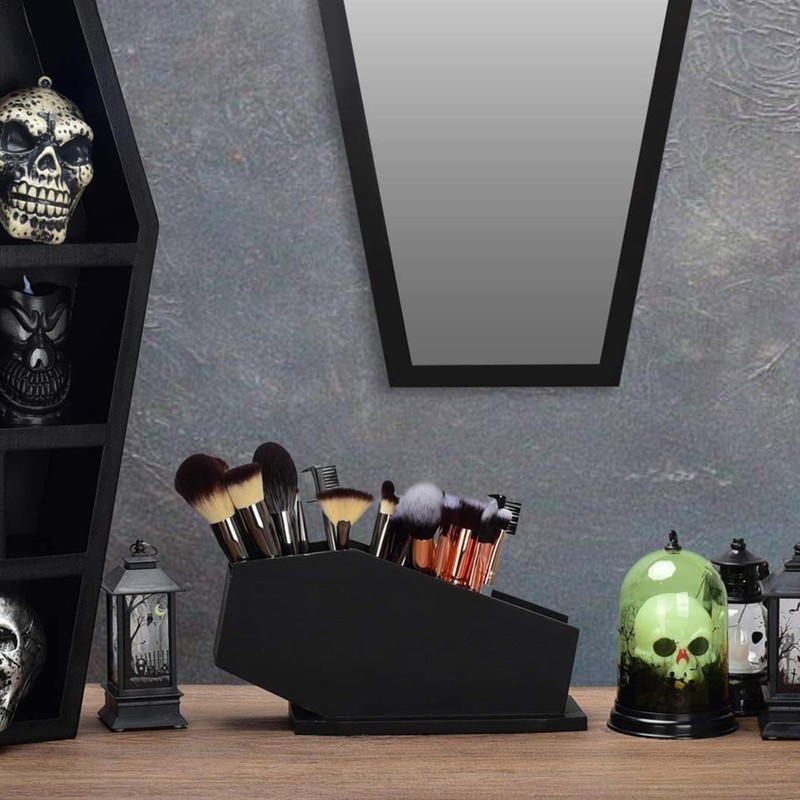 Brush Holder Makeup Organizer - Coffin Wooden Makeup Holder Brush