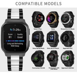 YABZOZ Strap Compatible with Garmin Vivoactive 3/3, Venu / 2 Plus/Sq 2 / Sq 2 Music/Forerunner 55/158 / 245/245 Music - Stainless Steel Metal Replacementband (Black/Silver)