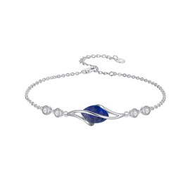 HPQQ Lapis Lazuli Bracelet for Women Sterling Silver Gemstone Chain Bracelet Lapis Lazuli Jewelry Birthday Christmas Gifts for Women Her