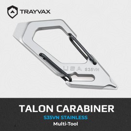 Trayvax Talon Carabiner Clip Multi-Tool, 420 Stainless Steel Quick Release Keychain Multitool with Bottle Opener and Screwdrivers, Silver