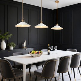 KSANA Pendant Lights Kitchen Island, 14'' Gold and White Pendant Light Fixtures, Modern Large Metal Kitchen Pendant Lighting Over Island