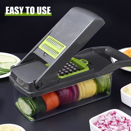 Vegetable Chopper,15 in 1 Vegetable Slicer Cutter with 8 Blade Onion Chopper Vegetable Cutter for Onion Potato Tomato Cucumber Carrot, Container, Hand Guard