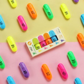 enlegend 6 pieces Tiny Markers Fluorescent Colors Mini Highlighter Pen Neon Color Chisel Tip Cute Design Kawaii Gift