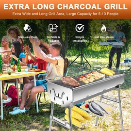 HALNYHYFD Portable Charcoal Grill Stainless Steel Outdoor BBQ Foldable Kebab Grill Extra Large, Easy to Carry Perfect for Camping and Tailgating