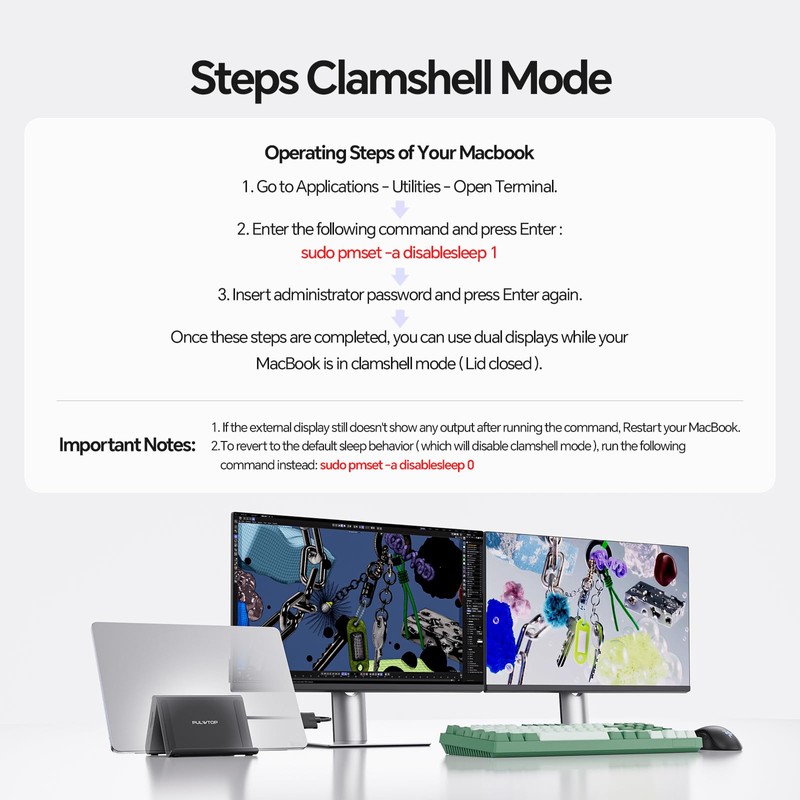 MacBook Docking Station Dual Monitor, USB C Dock Stand for