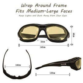 SOL PRO Anti-Fog Safety Motorcycle Riding Sunglasses Foam padded Goggle, Dustproof, Windproof, Hunting, Hiking, Golfing (Black - Yellow)