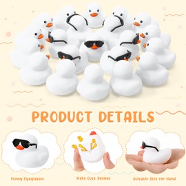 36 Packs Mini Rubber Ducks with Sunglasses Sets Duck Bath Toys Cute Squeaky Rubber Ducks Float Bathtub Duckies for Little One Birthday Party Favors Class Carnival Prizes Car Decor (White)