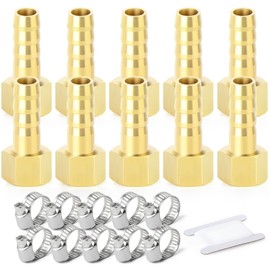 ERGAOBOY 10pcs 10mm OD Barb to 3/8" Female BSP Connectors, Brass Hose Barb Compression Fittings