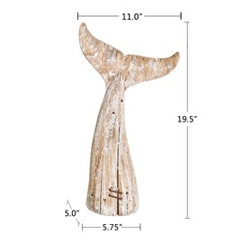 Morning View Whale Tail Decor Tabletop Nautical Decor Wood Whale Sculpture Rustic Whale Tail Statue Carved Figurine Coastal Home Beach House Decor Ocean Mediterranean for Shelf Bathroom 19.5 Inch Tall