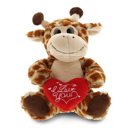 DolliBu I Love You Valentine Plush Sitting Giraffe - Cute Stuffed Animal with Red Heart and Name Personalization Gift for Valentines Day, Birthday, Anniversary, Romantic Date - 9 Inches
