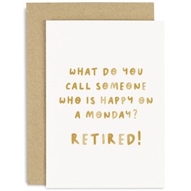 Old English Co. Funny Retirement Card for Him or Her - Happy on a Monday Retired Joke Card for Men and Women - Colleague, Boss, Mentor Farewell and Leaving Card | Blank Inside with Envelope