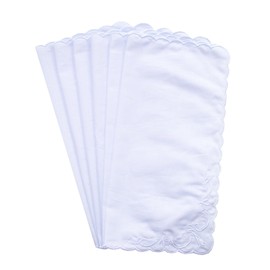 BonjourMrsMr Ladies Womes White Embroidery Cotton Handkerchiefs Wedding Hankies Scalloped Rose 6PCS
