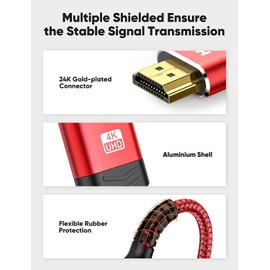 HDMI Cable 6ft, 4K HDMI 2.0 Cable eARC-Snowkids 18Gbps High Speed HDMI Cord (4K 60Hz 3D Support, Ethernet Function, Video 4K UHD 2160p, HD 1080p for Fire-TV, for PS 3/4)-Red