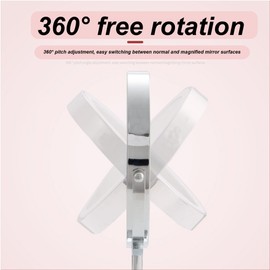 owosald 8" Adjustable Height Makeup Mirror with Lights, 1X/10X Magnification, USB Rechargeable 2000mAh, Black, 360° Rotation