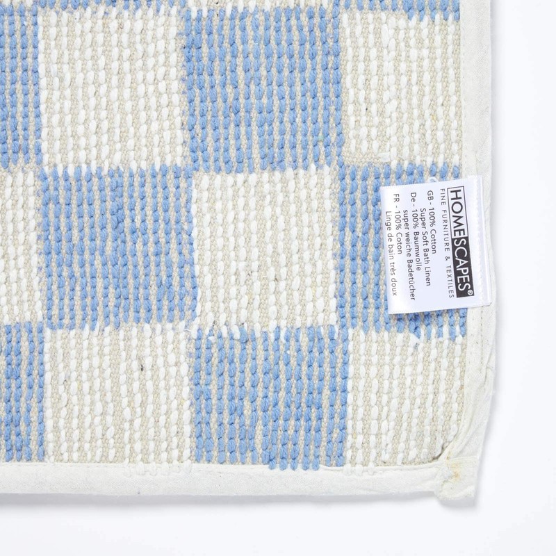 Homescapes Cotton Bath Mat Blue / White Checked Bath Mat