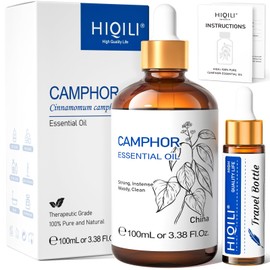 HIQILI 3.38 Fl Oz Camphor Essential Oil Pure, 100% Undiluted for Skin, Diffuser, Aromatherapy - 100ml