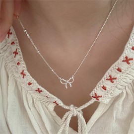 RLHRNDE Bow Necklace Earrings Bracelet Set for Women Bowknot Necklace Stud Earrings Exquisite Gold Silver Bow Bracelet The First Choice For Giving Gifts Christmas Holiday Jewelry (Silver)