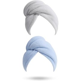 2 Pack Hair Towel Wrap for Women Quick Dry Hair Towel Wrap for Drying Curly, Long & Thick Hair 10 inch X 26 inch Lightgrey+SkyBlue YJLS001
