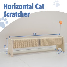 Aberatail Cat Scratching Post, 30" Horizontal Sisal Scratch Post for Indoor Cats, Durable Cat Furniture Protector with Spring Toy
