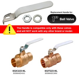 Midline Valve 832AHSSN223 Replacement Lever Handle for 1 in. Ball Valve, Stainless Steel Quarter Turn with Vinyl Grip for Natural Gas, Brass