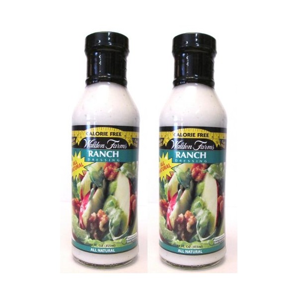 Walden Farms Ranch Dressing, 12 oz Bottle, Fresh and Delicious Salad Topping, Non-GMO, Sugar Free 0g Net Carbs Condiment, Cool and Tangy, 2 Pack