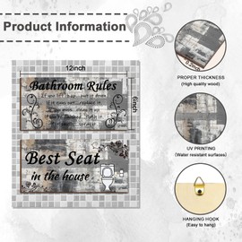 Lnond 2 Pieces Brown and Grey Bathroom Wall Decor, Abstract Wooden Hanging Bathroom Rules Wall Art, Farmhouse Toilet Rustic Bathroom Signs Decor Sets (12x 6 Inch)