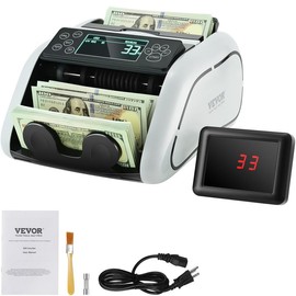 VEVOR Money Counter Machine, Bill Counter with UV, MG, IR and DD Counterfeit Detection, USD & EUR Cash Counting Machine with Large LCD & External Display for Small Business:_Top-loading Type