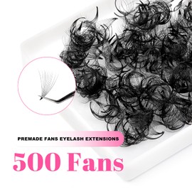 TDANCE Premade Eyelash Extensions - 9-16mm Length, 5D-14D Curl, Handmade Fans (500-8D-0.05-C-14mm)