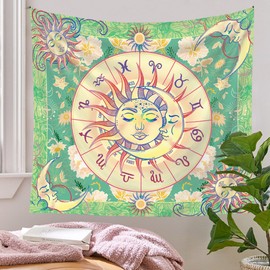 1PCS Home Bohemian Milled Tapestry 130cm * 150cm Sun And Moon Pattern Room Background Hanging Cloth Home Decorative Cloth
