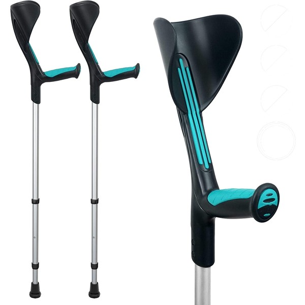 ORTONYX Forearm Crutches 1 Pair - Ergonomic Handle with Comfy Grip - High Density Sturdy Aluminum - 308lb Max / 200917