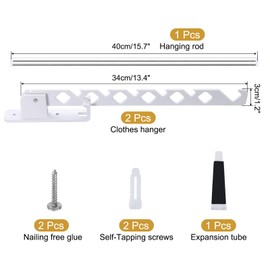 uxcell Wall Mount Coat Hanger, Clothes Drying Rack with Rod, Foldable Laundry Drying Rack, Retractable Clothes Dryer Black for Laundry Room Bathroom Balcony, White