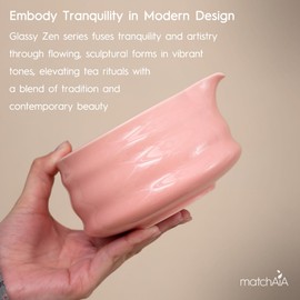 MatchAiA 6 Pcs Matcha Set - Ceramic Bowl with Spout, Matcha Whisk with Holder, Tea Powder Canister, Sifter and Spoon, Complete Kit for Traditional Matcha, Modern Lattes, and Tea Ceremonies (Pink)