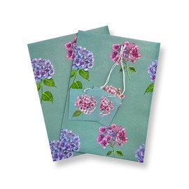 Classic pretty floral eco printed gift wrap with hand drawn pastel hydrangea flowers - 2 sheets and 2 tags - birthday present for her - Mother's Day