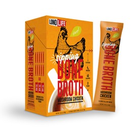 LonoLife Mushroom Chicken Bone Broth Powder Mix | 10g Protein | Collagen-Rich, Keto & Paleo Friendly | Natural Ingredients | 10 Portable Stick Pack Servings