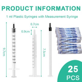 JEYORZY Pack of 25 1ml Plastic Syringes with Caps without Needles Colostrum Syringe for Refilling and Measuring Liquids, Scientific Labs, Plant Watering, Pet Feeding, White