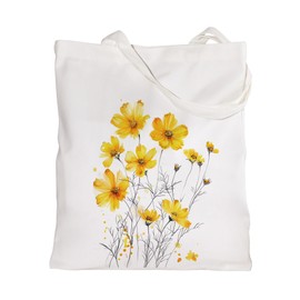 Panfurco Aesthetic Canvas Tote Bag for Women, Cotton reusable shopping bags with Inner Pocket (06 Flower)