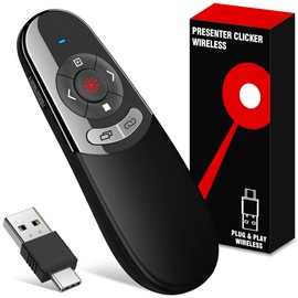 2 in 1 USB Type C Presentation Clicker with Red Light Pointer, Wireless Presenter for PowerPoint Presentation PPT Clicker, 2.4GHz Presenter Remote Slide Advancer for MacBook/Computer/Laptop