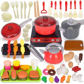 69pcs Play Kitchen Accessories Set,Kids Pots and Pans Playset,Play Food for Kids Kitchen Pretend Cooking Toys Set with Plastic Pressure Pots, Pans, Cooking Utensils for Toddlers Girls Boys Ages 4-8