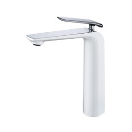 TOCALOCA Tall Bathroom Faucet, Vessel Sink Bathroom Faucets White and Chrome Sliver Bathroom Mixer Taps Single Handle 1 Hole High Basin Faucet for Bowl Sink, Tall Lavatory Faucet Brass