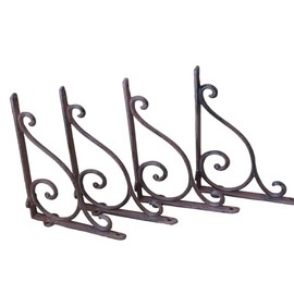4 Cast Iron Antique Style Brackets with Plant Hooks Garden Braces Shelf Bracket Rustic Vintage Looking