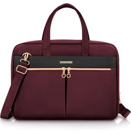 Ferkurn Laptop Bag Case Women Men Computer Bag Compatible with MacBook/HP/LG/Dell, Shoulder Strap Slim Carrying Messenger Briefcase, Wine Red, 15.6-16 Inch