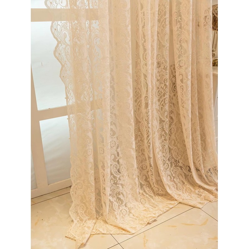 Beige Net Curtains 63 Drop Sheer Lace Curtains for Bedroom