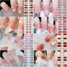 Lygoeege Nail Stickers, 8 Pieces, Nail Stickers, For Hands, 3D Nail Design, Nail Wrap, Cute, Flowers, Sheer, Foil, Advanced, Cute, Popular, For Women and Beginners