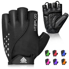 HTZPLOO Bike Gloves Cycling Gloves Biking Gloves for Men Women with Anti-Slip Shock-Absorbing Pad,Light Weight,Nice Fit,Half Finger Bicycle Gloves (Deep Black, Medium)